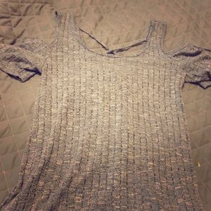 Off the shoulder light wash grey top